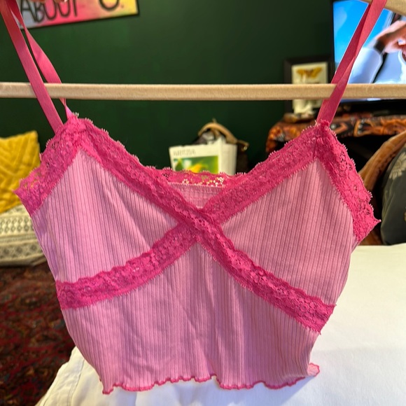 Hot Pink Lace Crop top, Size Small - Picture 2 of 3